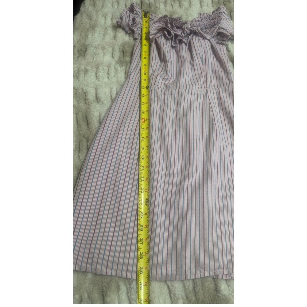 WAYF Pink Blue Striped Ruffle Off Shoulder Mini Dress XS Cotton Blend Fit Flare - Picture 6 of 7